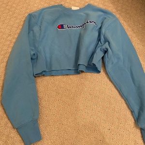 Champion Reverse Weave Blue Cropped Crewneck